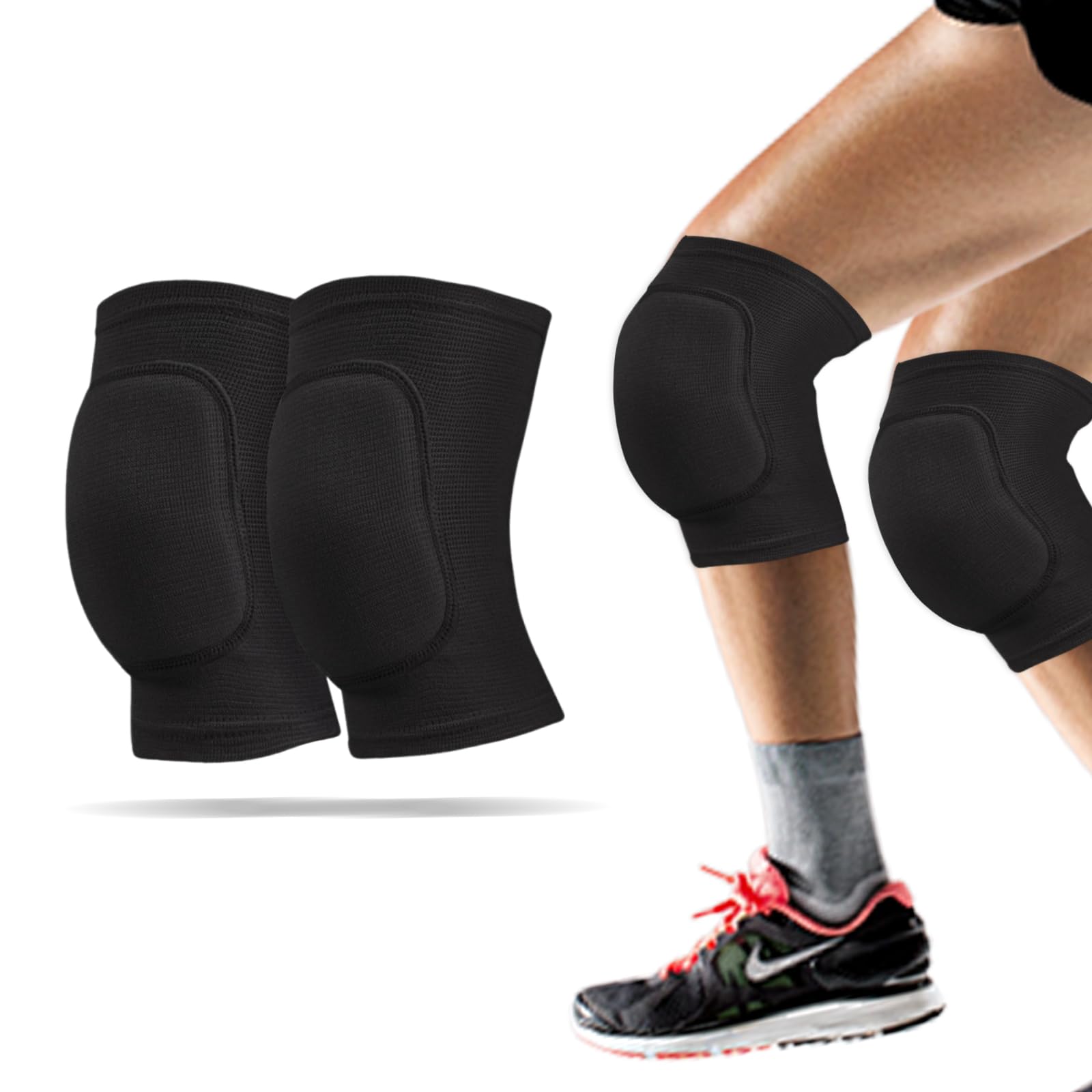 WiseJoy 2 PCS Rodilleras Deportivas Unisex, rodilleras gruesas de voleibol suaves Rodilleras Elásticas Antideslizantes para Danza, fútbol, ​​Voleibol, Baloncesto, Yoga (Negro)
