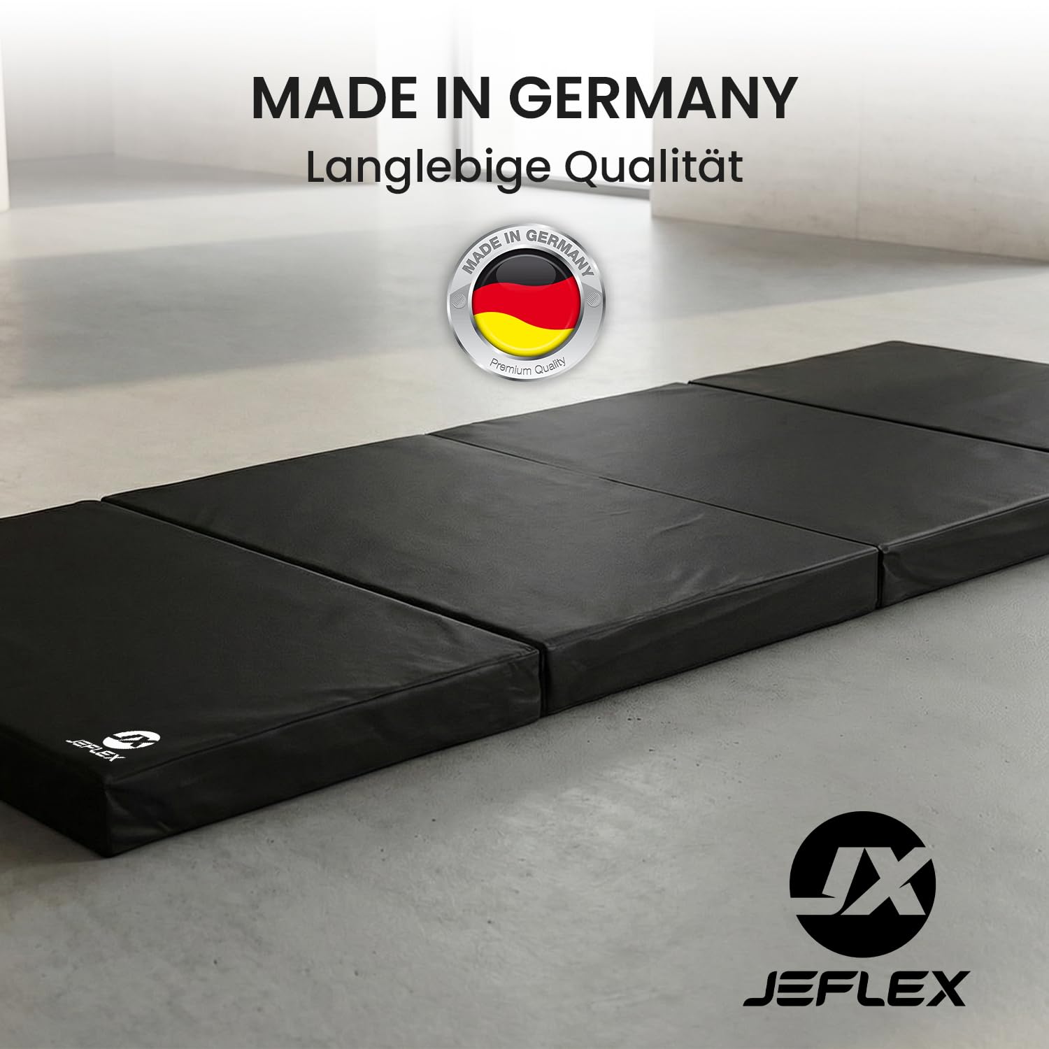 Jeflex - klappbare Weichbodenmatte & Turnmatte 200 x 100 x 8 cm MADE IN GERMANY/Gymnastikmatte tragbar/platzsparende Fitnessmatte & Yogamatte/Spielmatte für Kinderzimmer