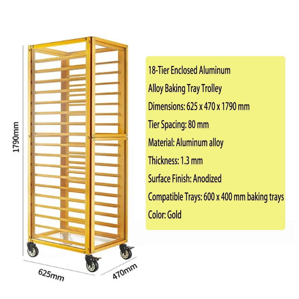 GRRICEPL Carrello Portateglie in Alluminio A 18 Livelli con Ruote, Attrezzatura per La Panificazione | Carrello Professionale Per Il Trasporto Di Teglie Da Pane, Scaffale Per Il Raffreddamento Post-cottura(Gold/B)