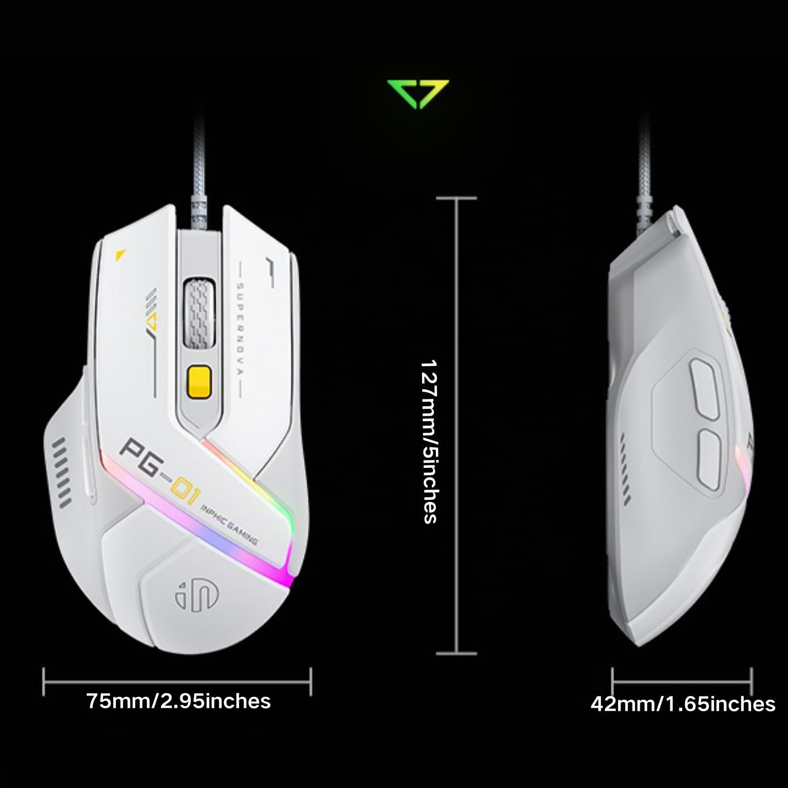 Souris gaming filaire, 12800 DPI réglables, 6 boutons programmables, 12 boutons RGB respirants, souris de jeu optique USB ergonomique, PC, ordinateurs portables et ordinateurs de bureau (blanc)
