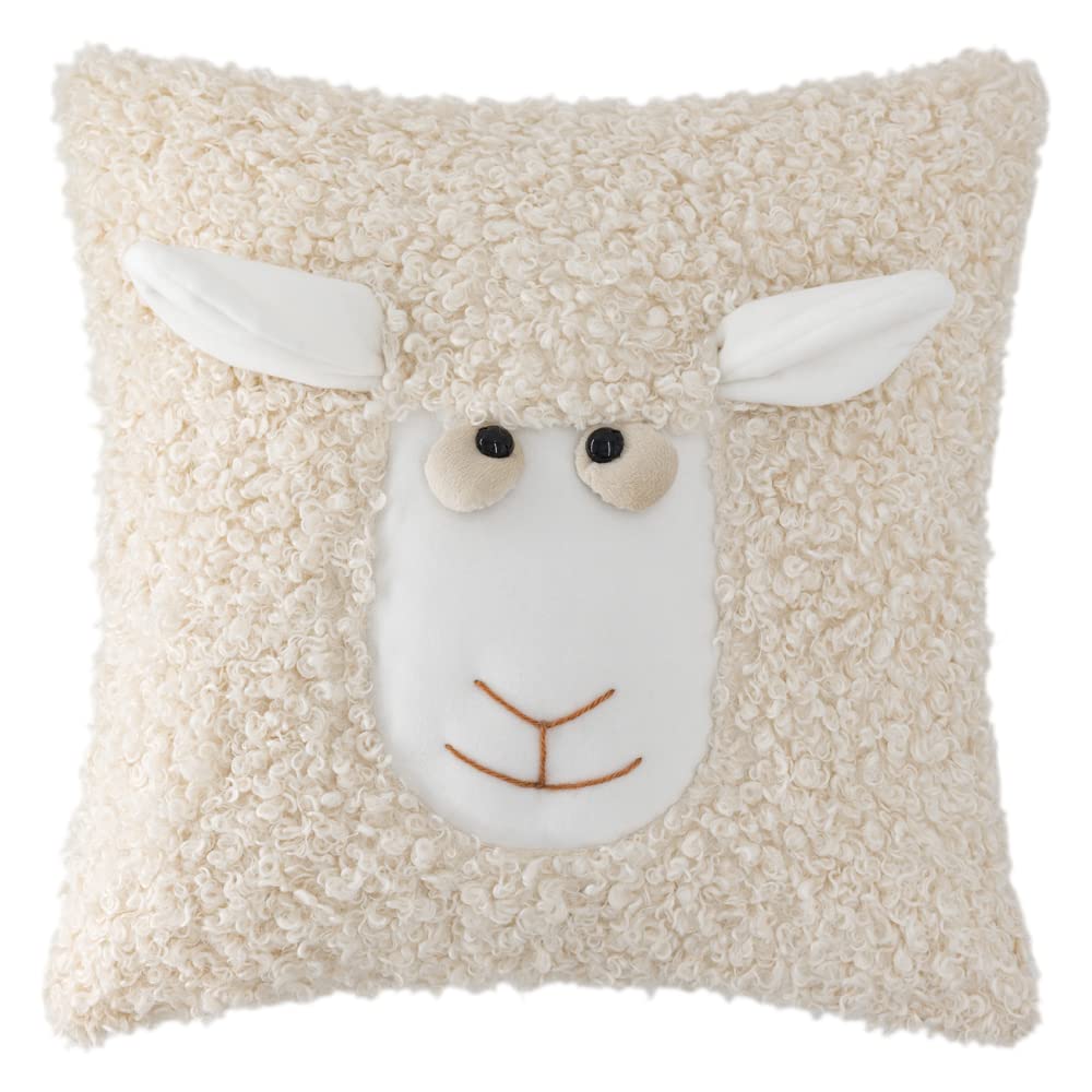 Decorative Fuzzy Sheep Throw Pillow Covers Craft Animal Square Accent Fluffy Pillowcases Cushion Cover for Sofa Couch Farmhouse Kids Bedroom Home Decor 18x18 Inch