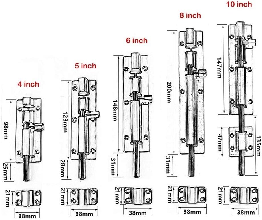 Door Lock,Gate Bolt,Sliding Bolt,2 Pieces Door Lock Door Catch Door Bolt Barrel Sliding Latch for Bathroom Toilet Window Furniture Pet Gate (Size : 4 inch) (Size : 4 inch)