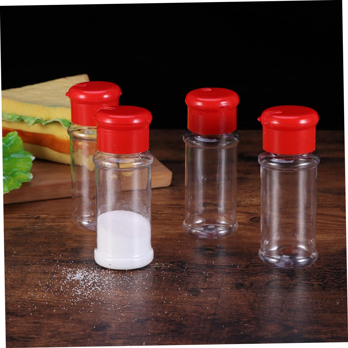MOLUCKFU 30pcs Plastic Seasoning Bottles Spice Jar Lids Pepper Shaker Salt Bottle Coarse Mesh Dispensers for Bbq Home