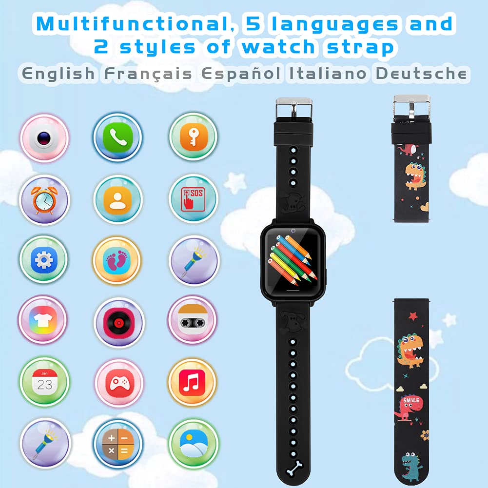 OKYUK 4G Smartwatch Kinder mit Telefon und GPS, Videoanrufe/Voice Chat/SOS/Schulmodus/SMS/Wecker, Kinder Smartwatch mit Schrittzähler Schlafen, Geschenk für Mädchen Junge (A2 Schwarz)