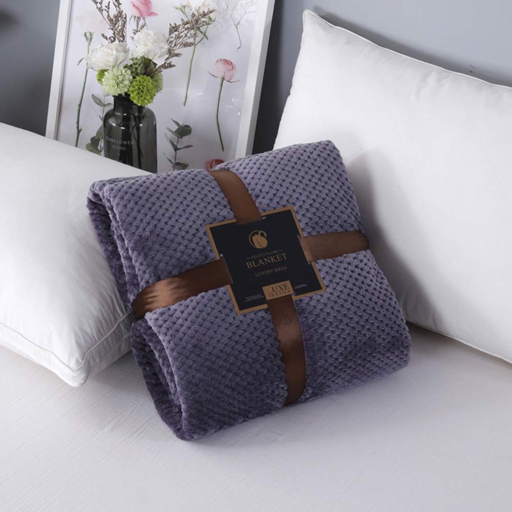 Couverture canapé laine pure maille flanelle bleu gris violet 150x200cm