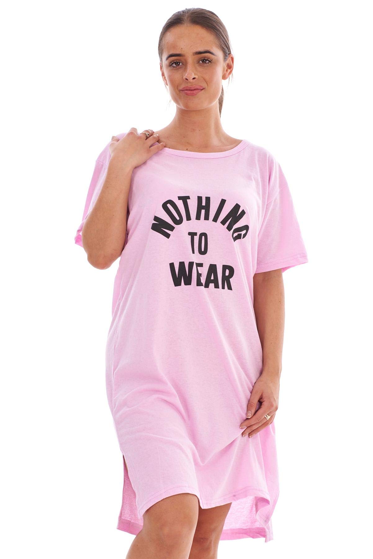 Malay Women's Lilac Nothing Sleepwear Printed Word Round Neck Short Sleeve Plain Nightwear Nightshirt