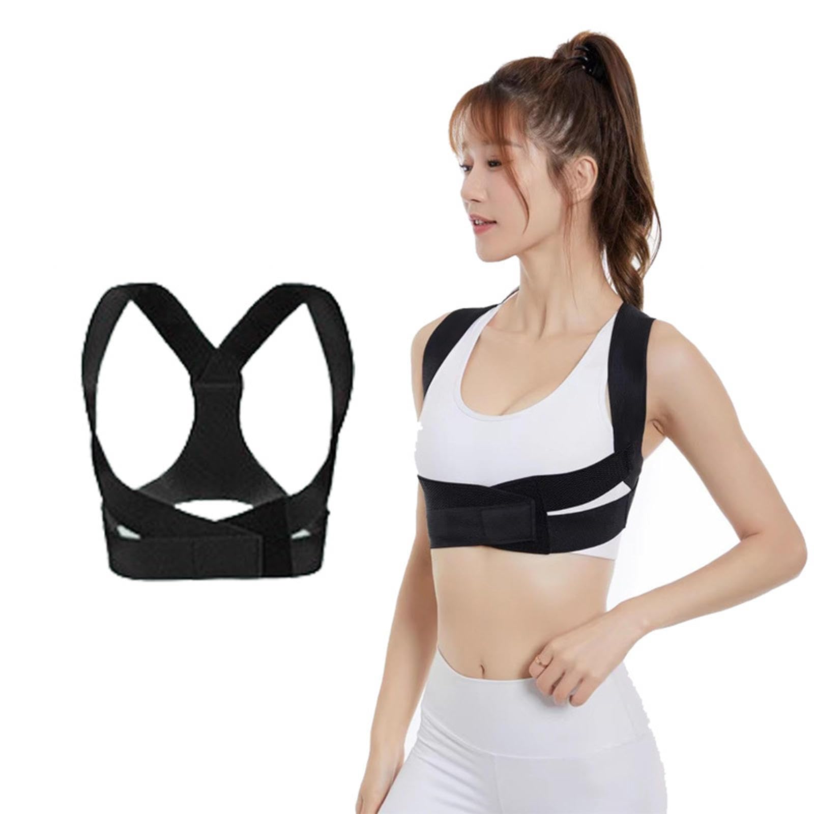Corrector de Postura para Mujer, Faja Lumbar Transpirable para Corregir la Postura, Corrector de Postura Ajustable para aliviar el Dolor de Espalda, Hombros y Columna, Negro-S