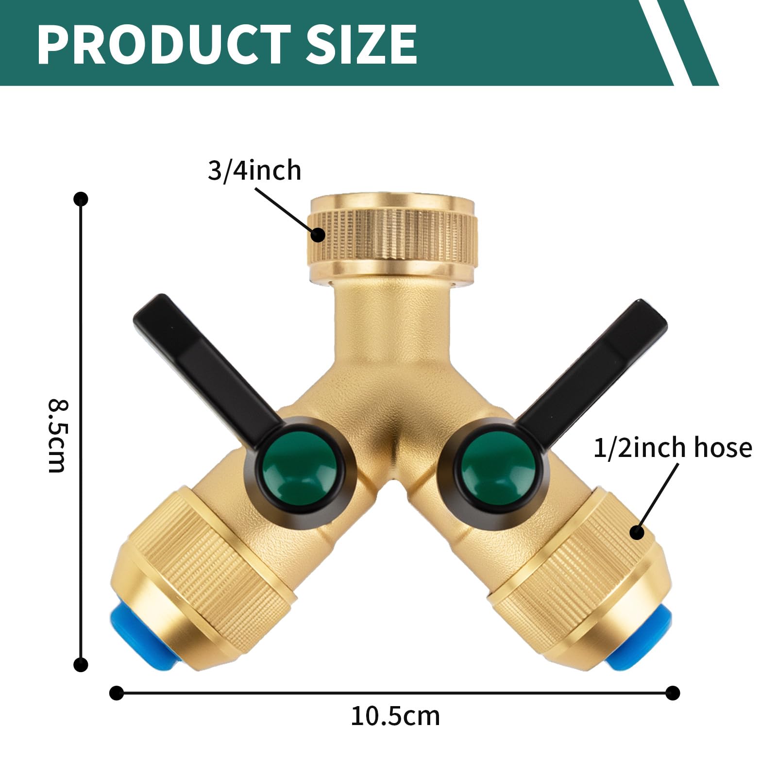 Tesmotor 2 Way Brass Tap Splitter, Garden Hose Y Splitter, 3/4" Y Type Tap Splitter with Shut-Off Valves, G2, G2 - Image 3