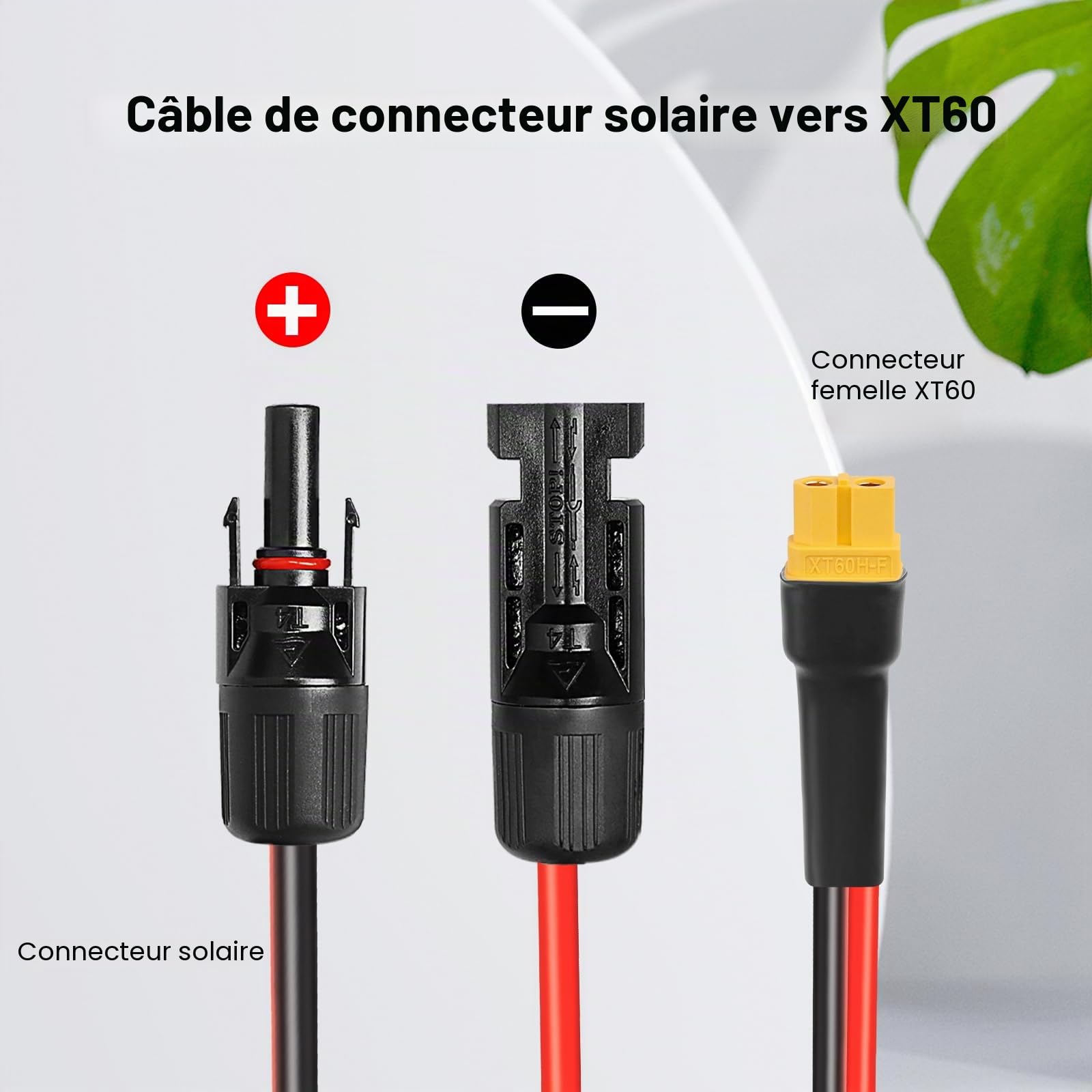 XRDS -RF Câble de connexion solaire vers XT60 10,7 m, câble d'extension solaire vers XT60 femelle 10 AWG, câble d'alimentation 600 V pour panneaux solaires, batteries, stations d'énergie - Transfert