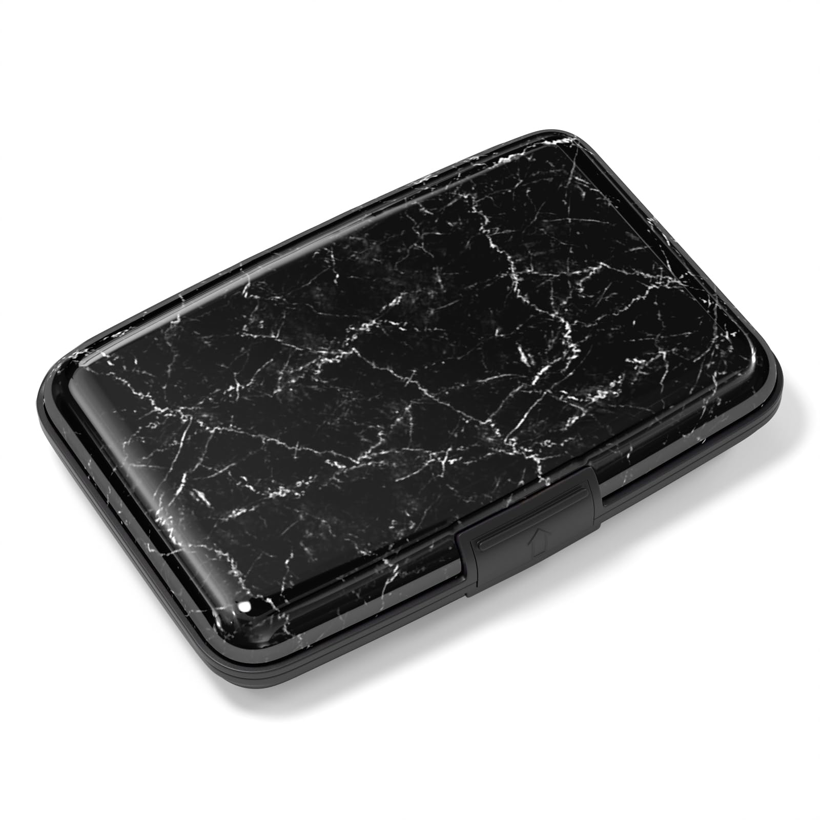 Rimilak Aluminuml Credit Card Holder, Mini Credit Card Wallet RFID Blocking Slim Metal Hard Case for Women Men, Black Mable