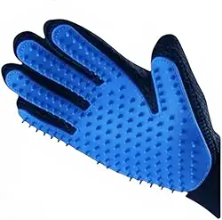Luva Escova Nano Magnética para Pets Silicone Azul com Preto para Remoção de Pelos de Cães e Gatos