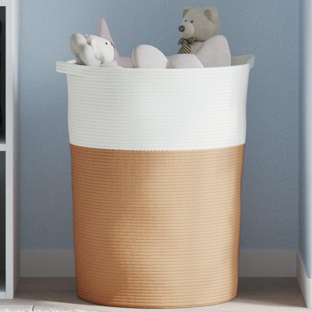 Rantry Aufbewahrungskorb Braun und Weiß Ø49 x 65 cm aus Baumwolle, Aufbewahrungskörbe, Badezimmer-Aufbewahrungskorb, Aufbewahrungskorb zum Aufhängen, Organizer zum Aufhängen