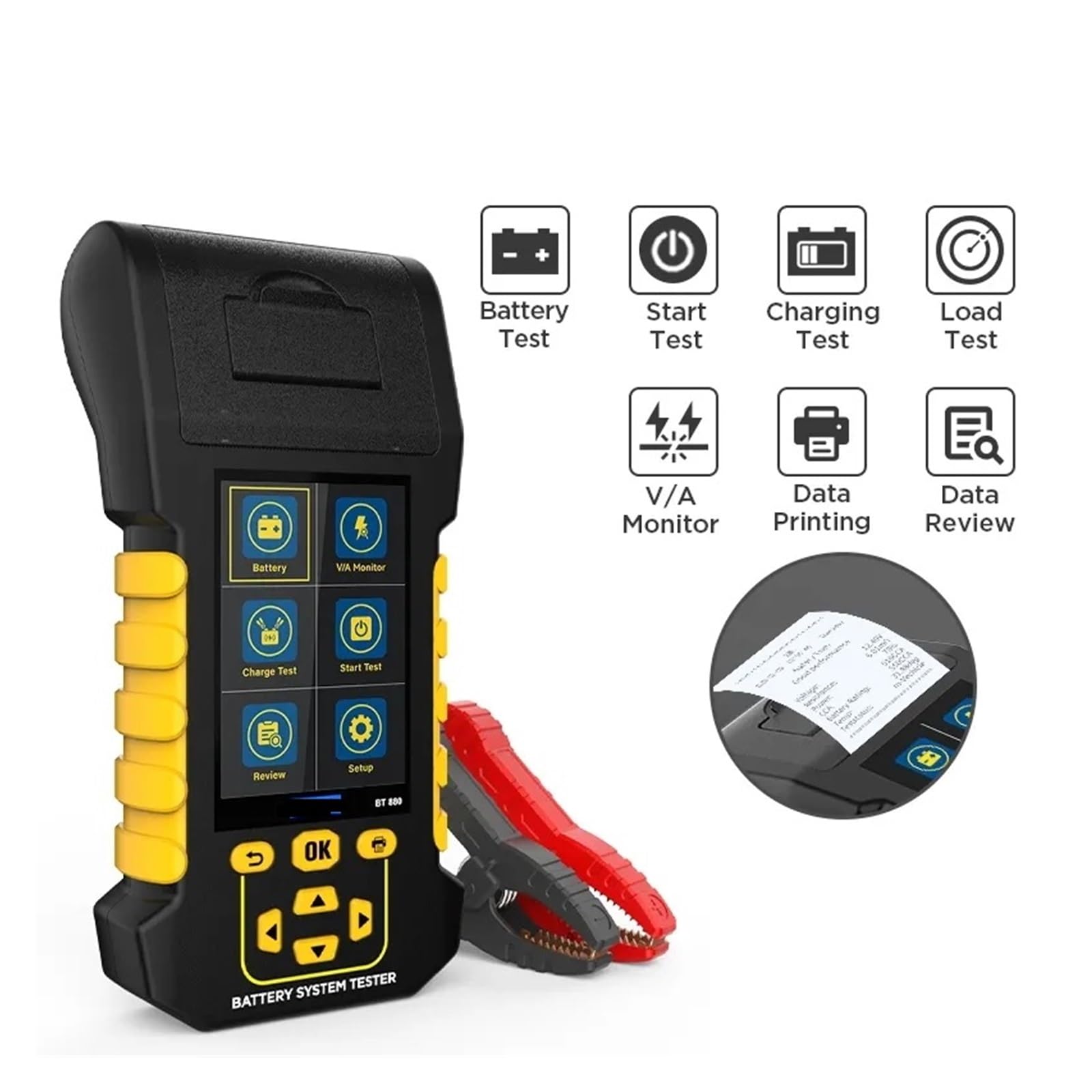 Comprobador de Batería, Probador de batería BT880 con Impresora Analizador de batería Probador Capacidad de la batería del automóvil Probador de Carga de Carga máxima