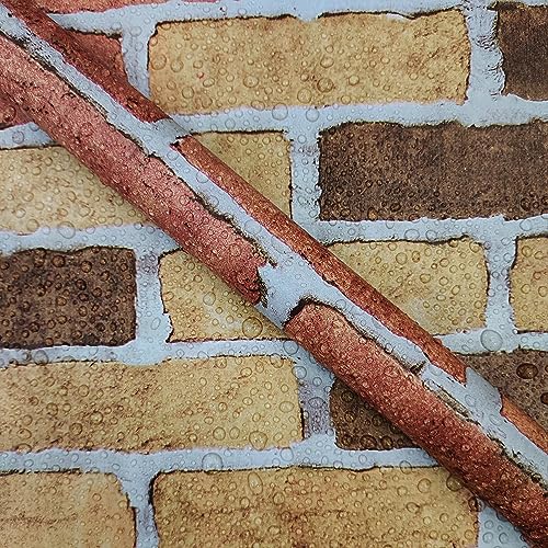 Image of Self Adhesive Brick Waterproof & Oilproof PVC Vinyl Wallpaper for Wall and Furniture Decor, 45x304 cm - Easy Peel & Stick Wall Sticker (Brick-4) (Color-1)