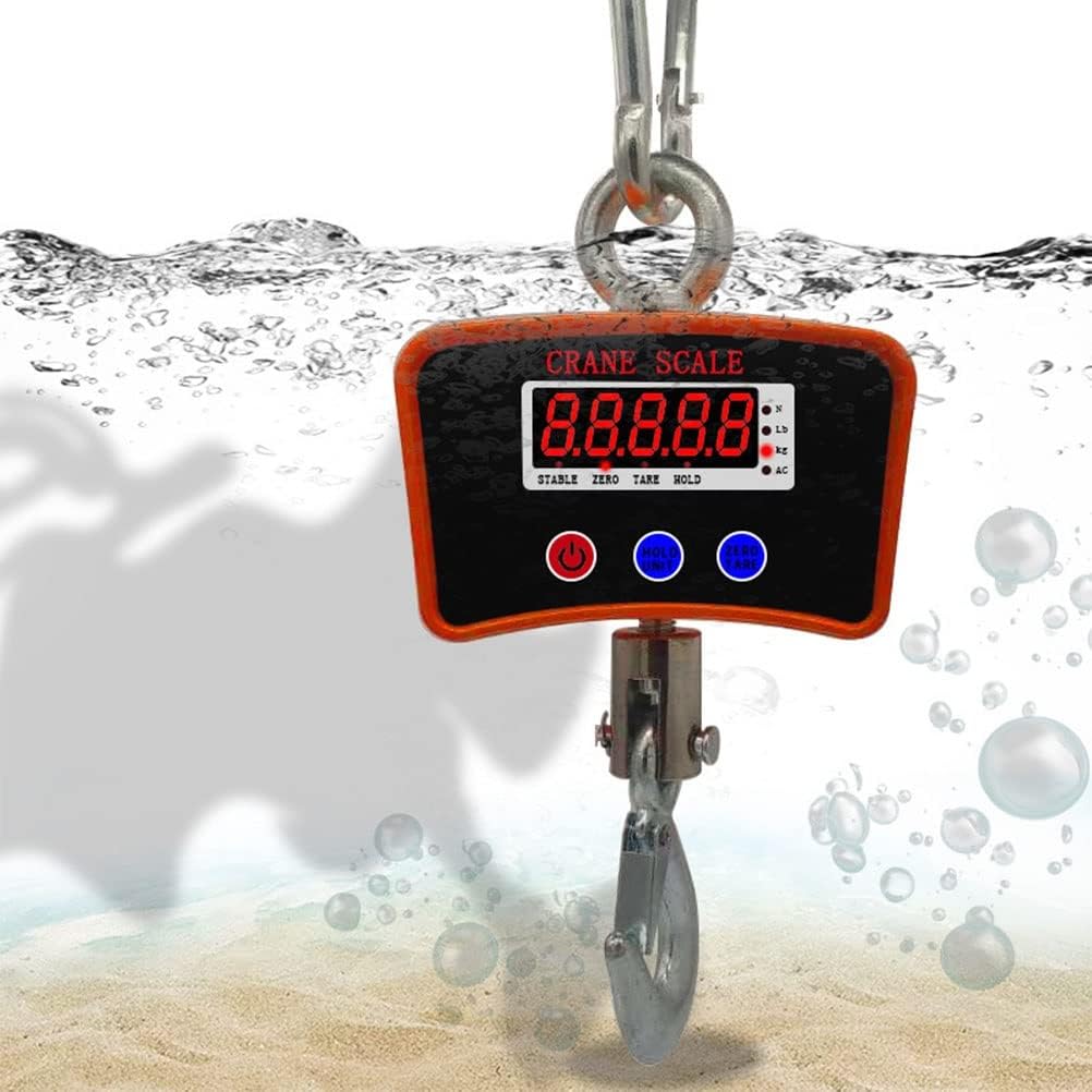 Digital Crane Scale 500KG 1100LB Heavy Industrial Crane Scale LCD Display Intelligent Measurement Tool High Precision Farm Hunting Big Fish Lifting Bow Traction Weight (Orange 1000kg/200g)