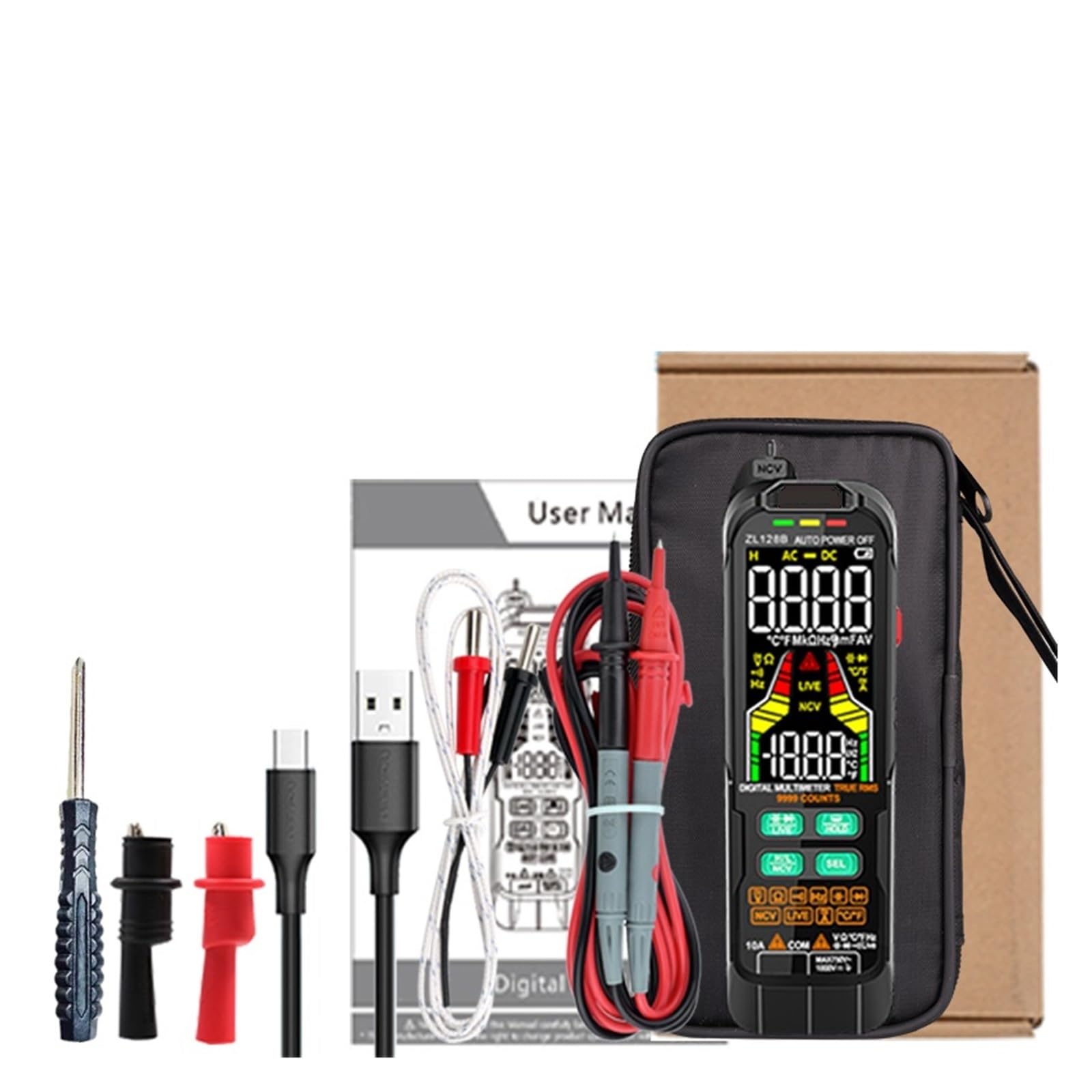 Multimetr Cyfrowy 600 V 4000 Zlicza Ture AC DC NCV Inteligentny Tester Miernik Napięcia Rezystancji Szybko Dokładnie Łatwy Odczyt(ZL128B charging PRO)