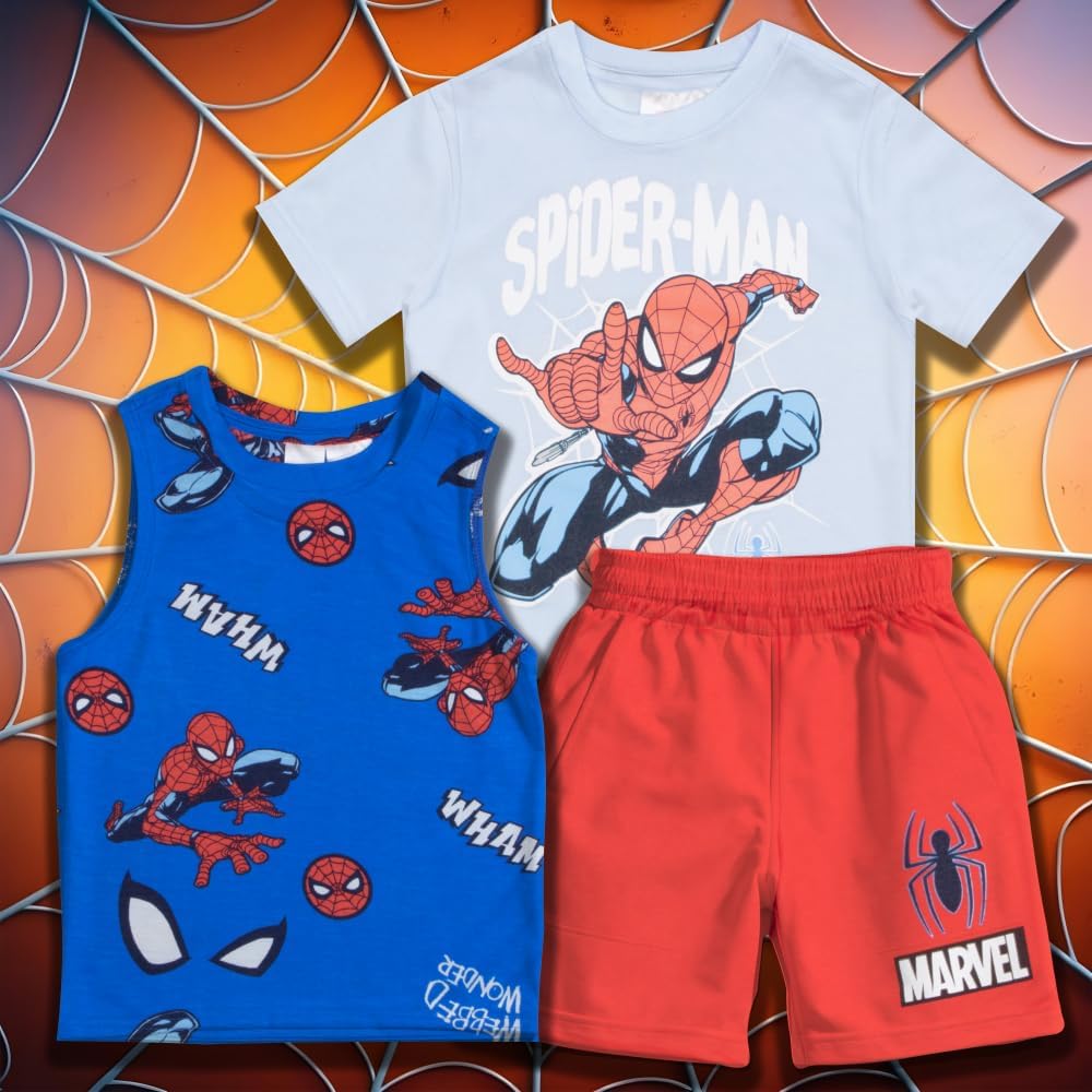 Marvel Spider-Man and Avengers Boys 3-Piece Set - Short Sleeve T-Shirt, Tank Top, & Shorts 3-Pack Bundle Set for Boys - Image 6