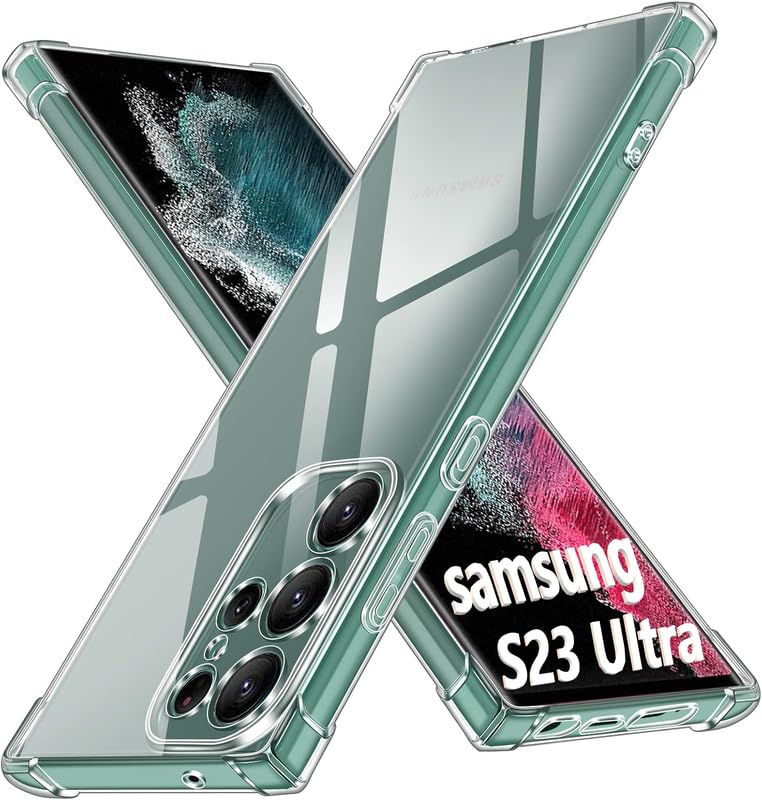 Image of Lustree Back Cover Transparent Case Compatible with Samsung Galaxy S23 Ultra | Clear + TPU Case with 4 Corner Air Cushion Protection & Camera Protection | Slim& Stylus Cover