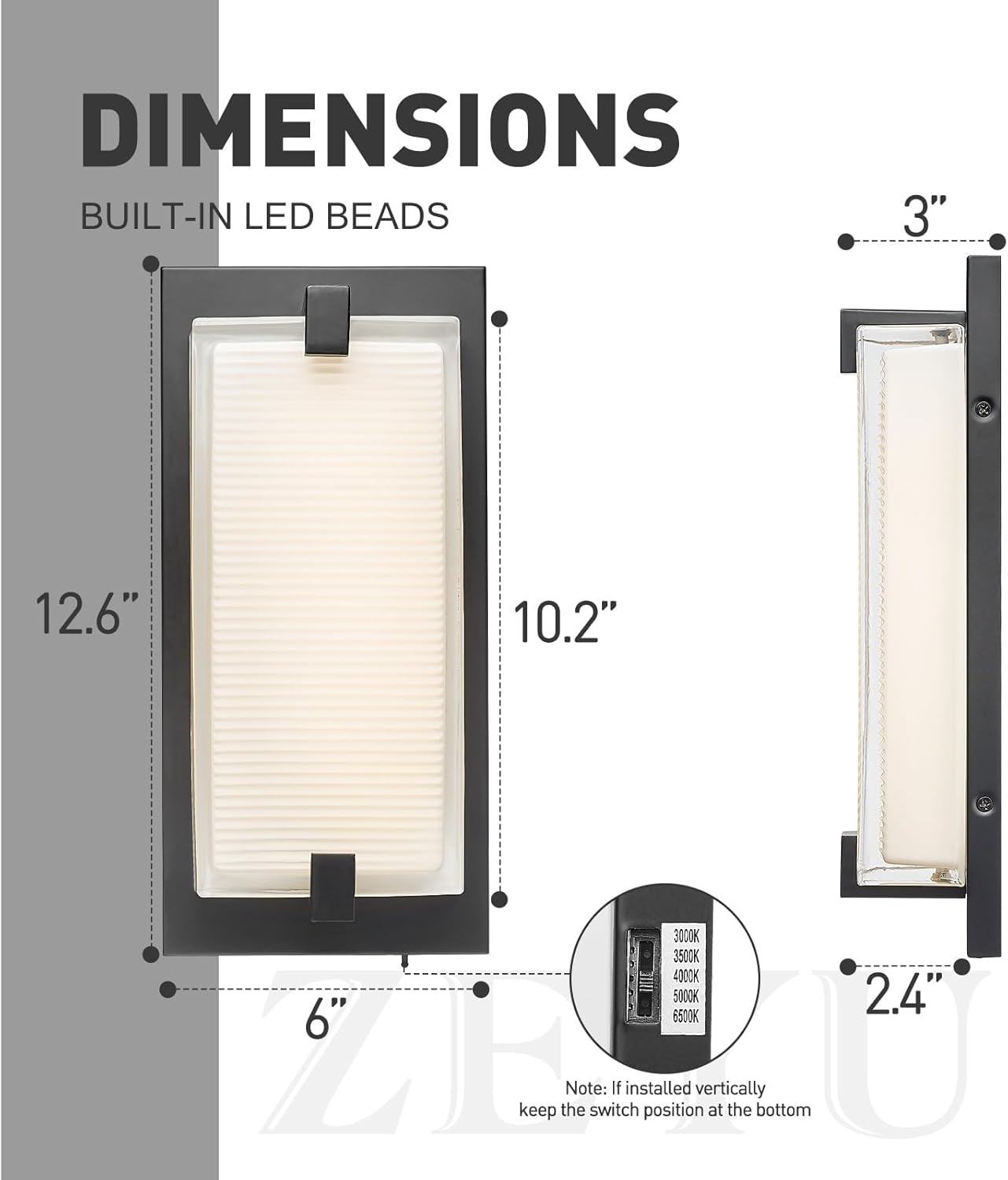 zeyu LED Indoor Wall Sconce, 18W Modern Dimmable Wall Mount Light for Hallway, 5CCT Adjustable 3000K/3500K/4000K/5000K/6500K, Black Finish with Clear Glass Shade, ZTH100B-LED BK