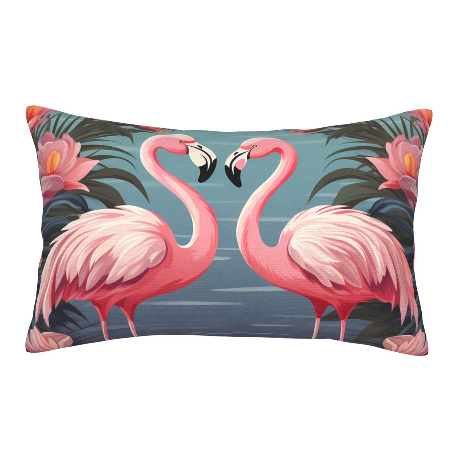 Velvet Pillowcases 14"x20" Ultra Soft Breathable Pillow Cases, Luxury Fuzzy Throw Pillow Covers with Zipper, Flock of Tropical Flamingos Pillow Shams All Seasons Decorative Cushion Cases for Couch