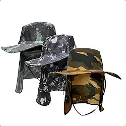 Chapéu Pescador Camuflado, Proteção UV, Australiano, Jardineiro, Protetor de Pescoço, Unissex