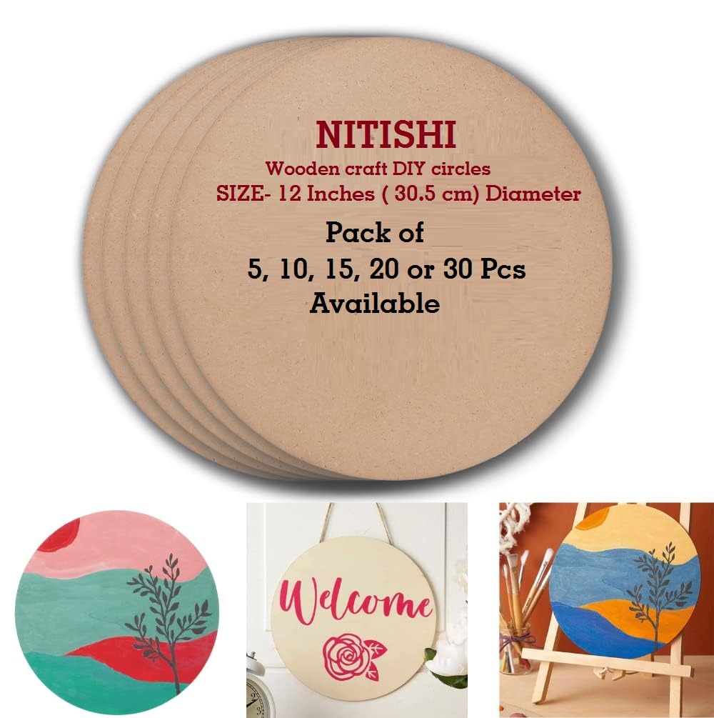 Nitishi Round Circle MDF Pine Wood 12 Inch MDF Boards for Art and Craft - 2.5mm Unfinished Round Wooden Slices for Resin Art, Lippan Art, Mandala Art,Pyrography, Painting, Plain Pine MDF Coasters (30)-image-12