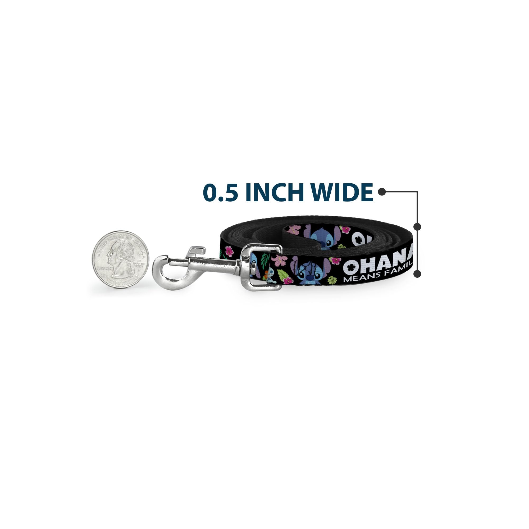 Ohana Means Family – Disney Stitch & Scrump Tropical Dog Leash, 6ft, Officially Licensed