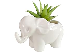 Elephant Shaped Ceramic Pots for Plants - Small White