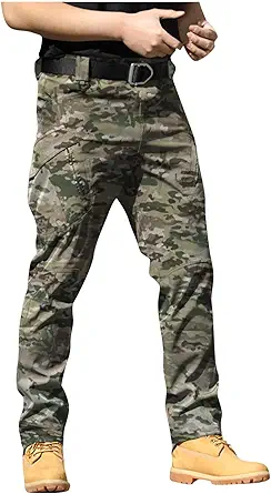 OIOLOYJM Military Cargo Pants for Men Hiking Relaxed Fit Work Waterproof Stretch Tactical Lightweight Outdoor Travel Pant
