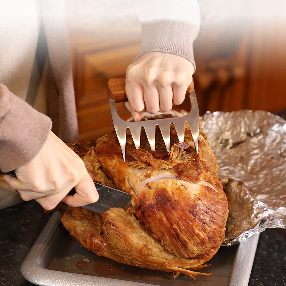 Artigli di Carne, Pulled Pork, Artigli Carne Barbecue, Manico in legno Orso Artiglio Separatore, Artigli d’Orso Forcella per Pulled Pork Manzo Pollo Maiale Tacchino Forchettone Utensili per Barbecue