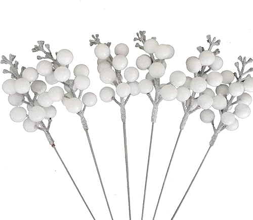 Miniatura 2 de YYCRAFT Tallos de bayas con purpurina, púas de bayas artificiales de 9.5 pulgadas para adornos de árbol de Navidad, corona de Navidad, manualidades,