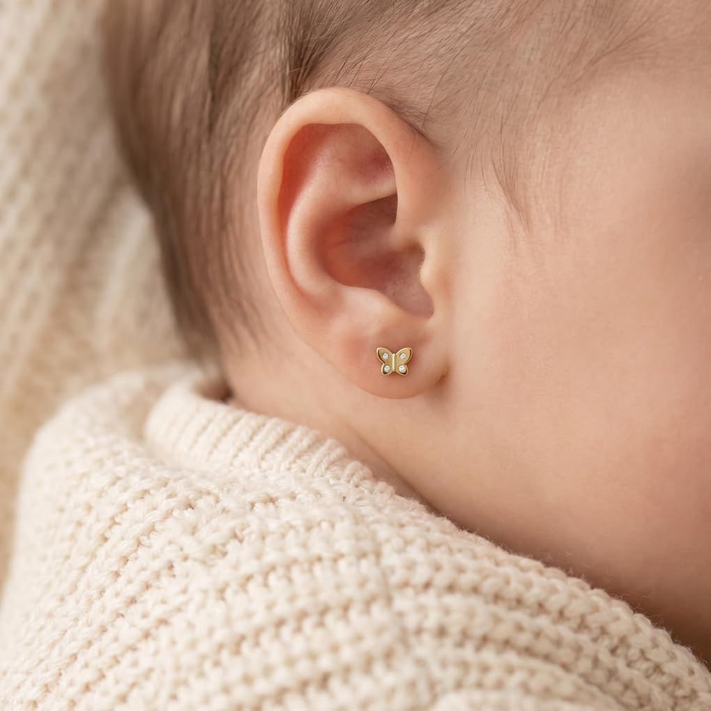 TIME ROAD Ohrringe Baby Mädchen de Gold 9K VJ00003/6 | Schmetterling-Ohrringe 6 mm, Kinder 3, 6, 12 a 24 Monate, Ideal als Geschenk zur Geburt, Taufe oder Geburtstag