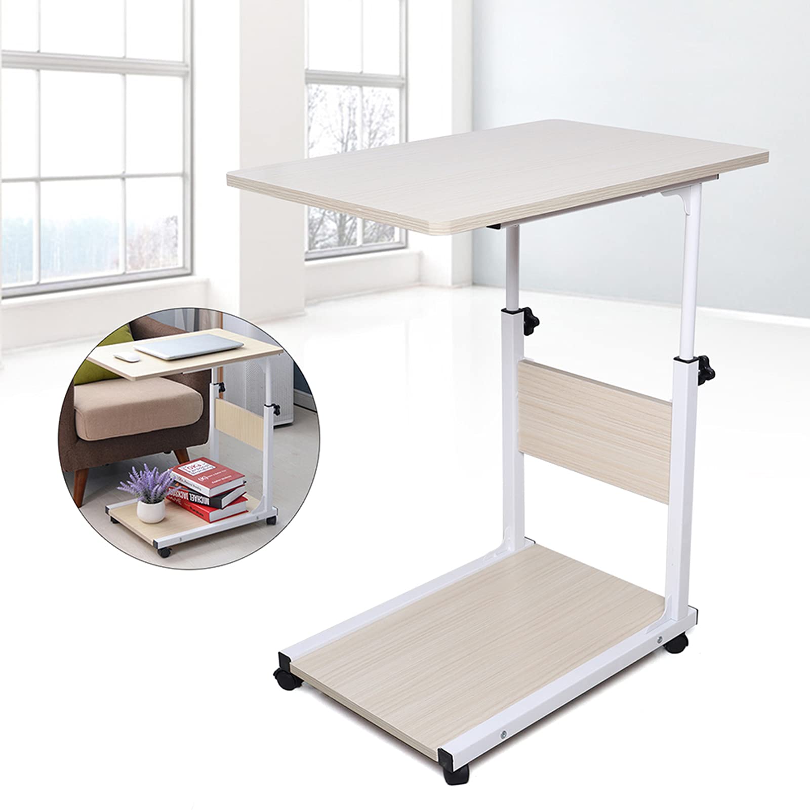 Mesas auxiliares con ruedas Mesas de aseo ajustables en altura, escritorios de madera, mesas de sofá, mesitas de noche, mesas de café para el dormitorio, mesas de ordenador portátil para el