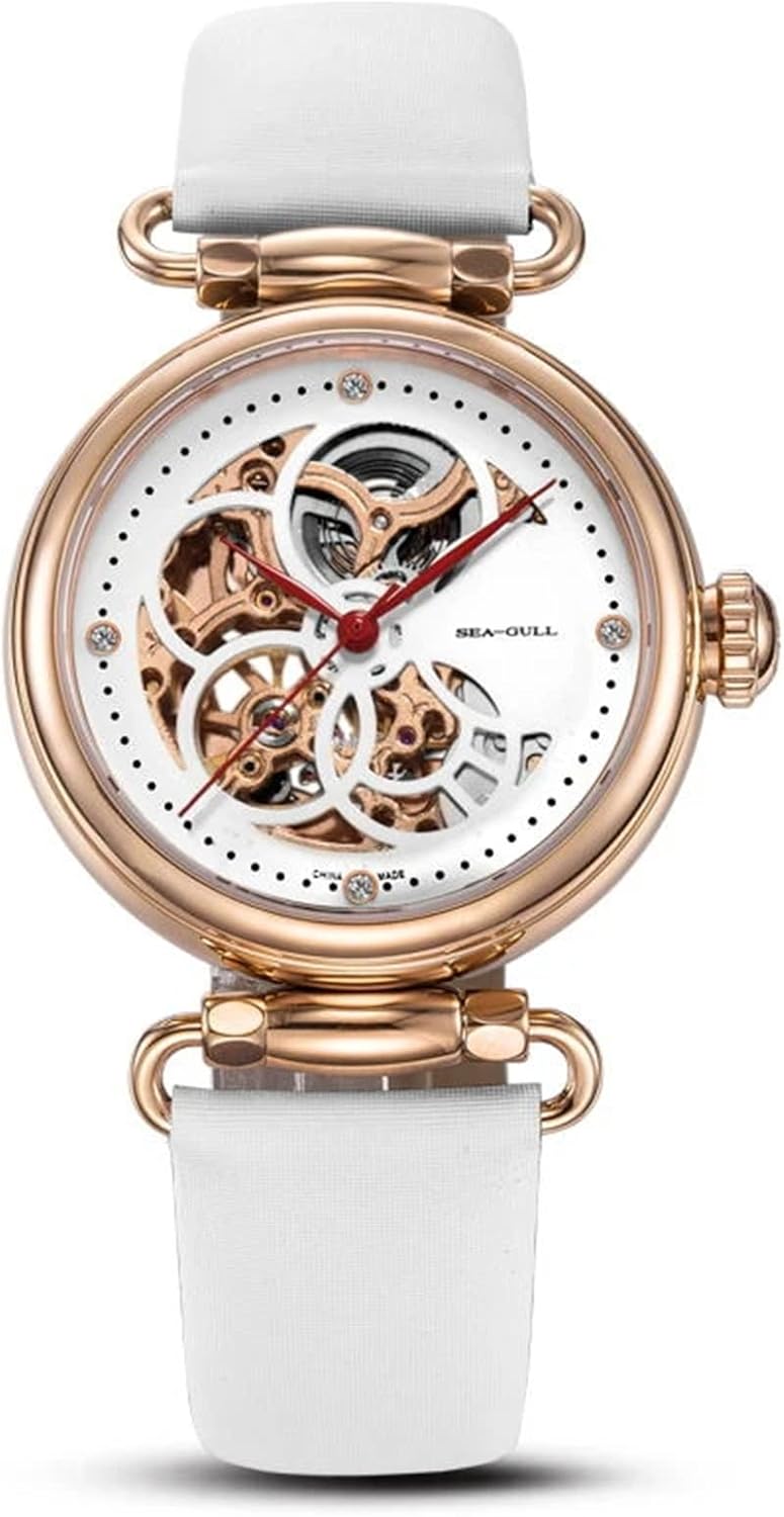 SEA-GULL Fashion Women's Watch Leather Strap Waterproof Skeleton Automatic Mechanical for Ladies Watch Necklace Set 6002L Series