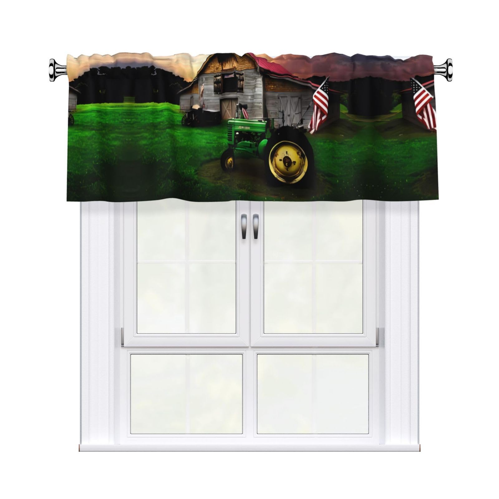 WHJDPP Old Tractor Photo Farm Prints Curtain Valance 54x18 Inch - Peach Skin Window Cover with Printed Design, Filtering Light for Kitchen Decor