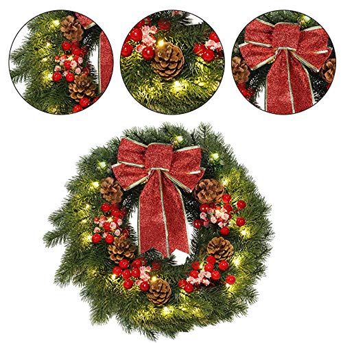 Mortime 16 Inches Led Christmas Wreath With Pinecones Red Berries, Red Bowknot Lighted Christmas Wreath With 40 Led Warm White Lights For Winter Holidays Home Decoration (Christmas) #TOP3