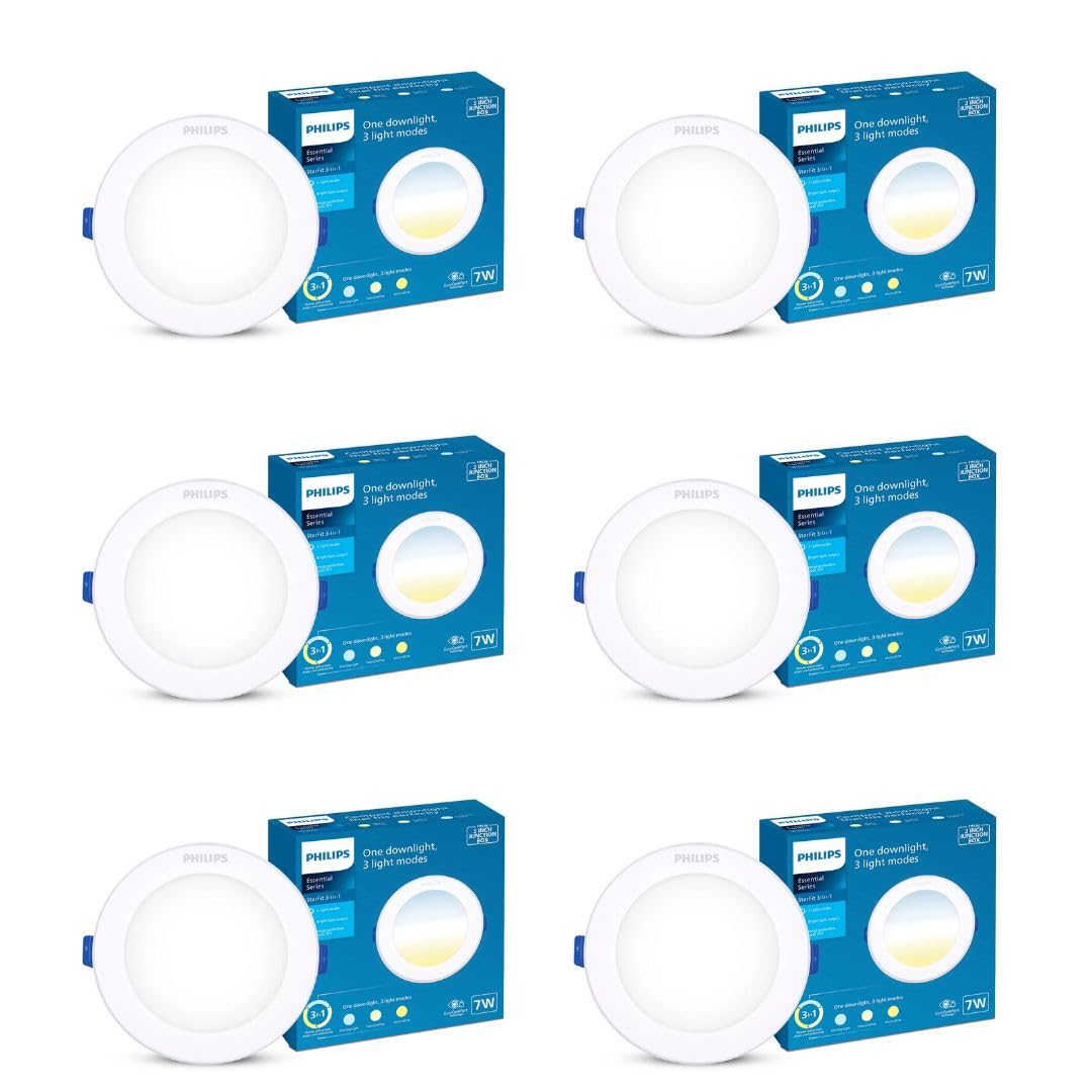 PHILIPS StarFit 7-watt Round LED Downlighter | 3 Colors in 1 Concealed JB LED Downlight | LED Ceiling Light for Home and Hall | Cut Out: 3 inch, Color: Tunable White, Pack of 6