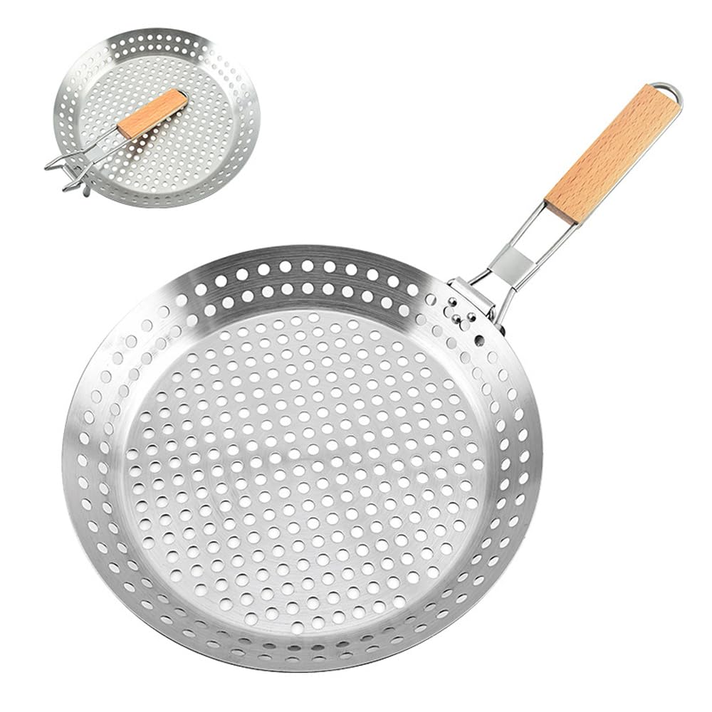 Abcsea 1 Piece BBQ Frying Pan with Holes, Not-Easy Stick BBQ Grill Pan, Stainless Steel Barbeque Woks
