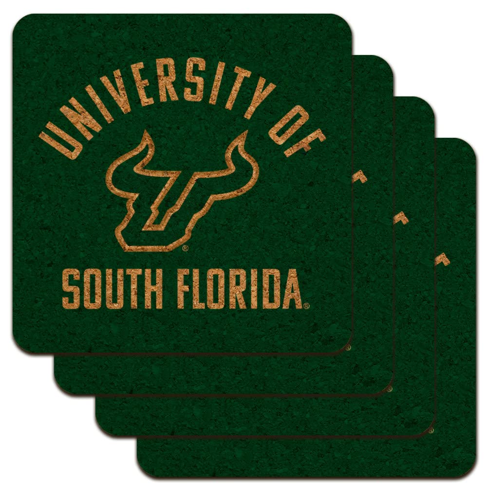 University of South Florida Bulls Logo Low Profile Novelty Cork Coaster Set