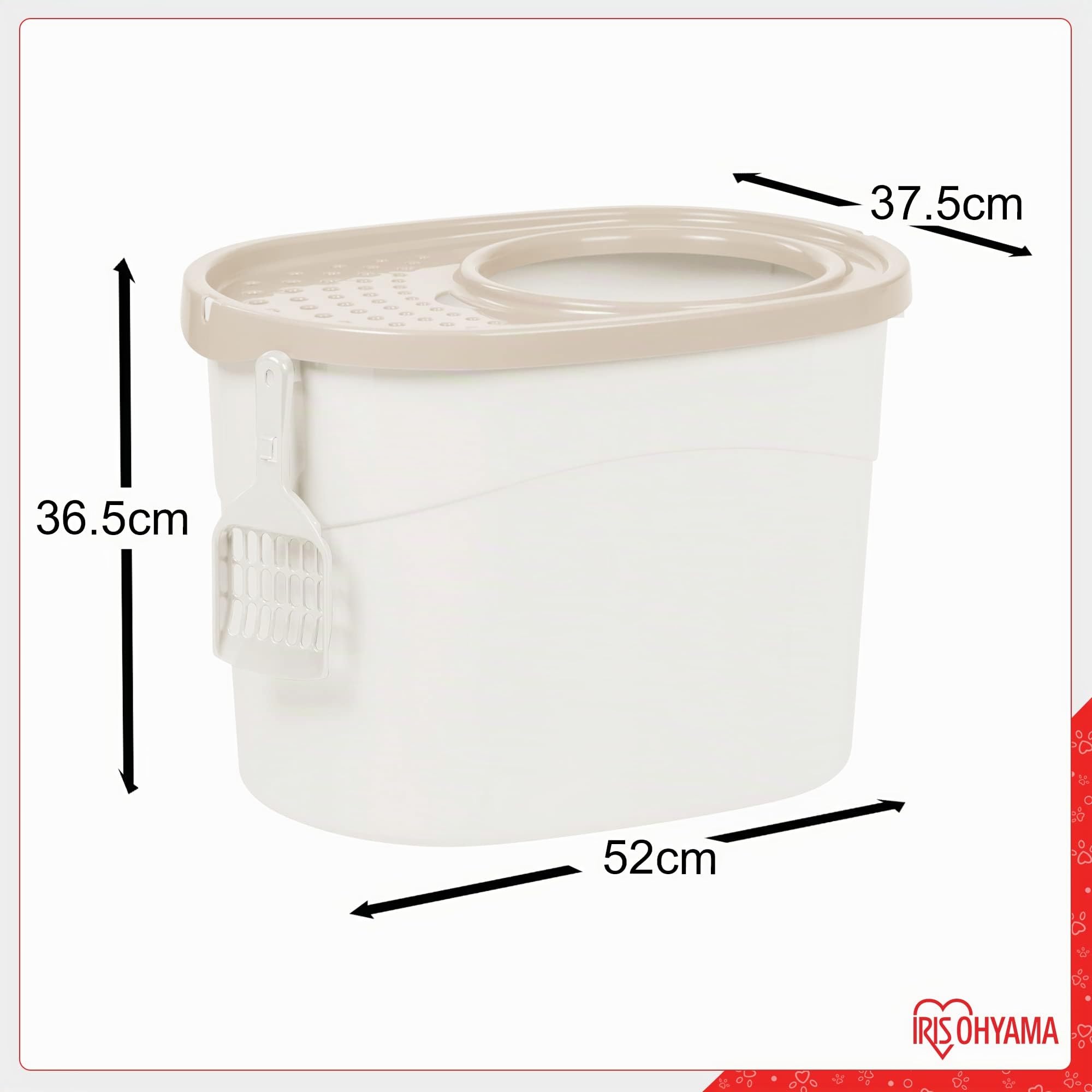 Iris Ohyama, Maison de Toilette pour Chat avec Pelle, Max. 7 kg, Beige, Ouverture en Haut, Bac a Litiere avec Couvercle, Amovible, pour Chaton, Grande Capacité, sans BPA, Nettoyage Facile, TECL-20