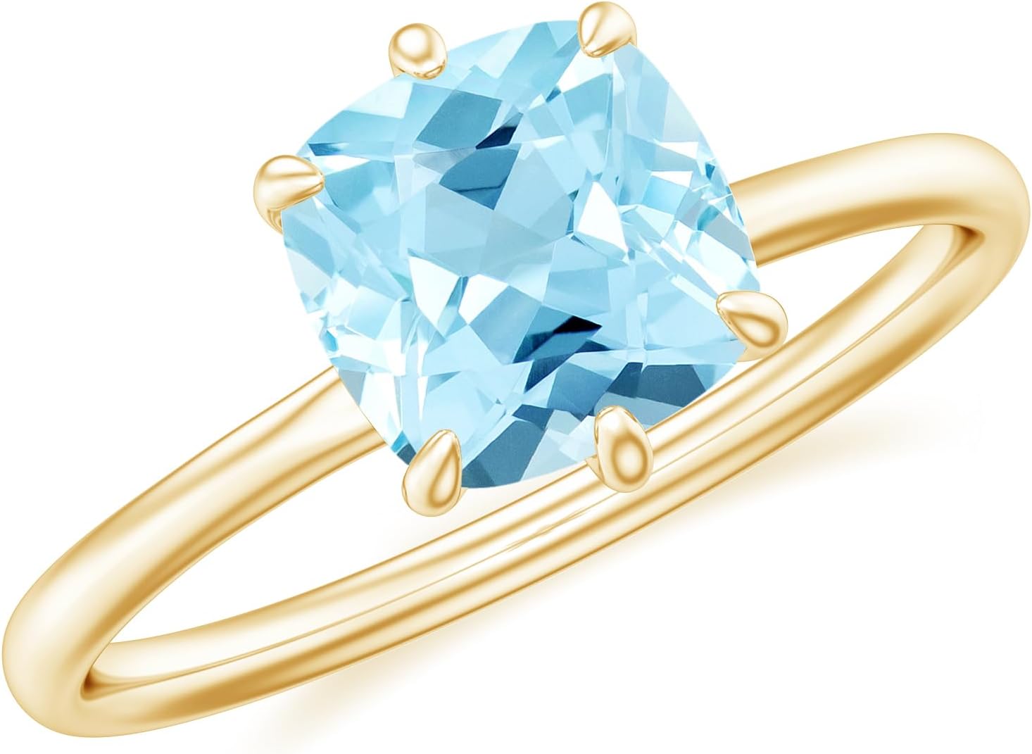 1.30 CT Cushion Shaped 6-Prong Set Solitaire Aquamarine Engagement Ring in Sterling Silver/Gold Plated Promise Wedding Ring March Birthstone Jewelry Gift for Women