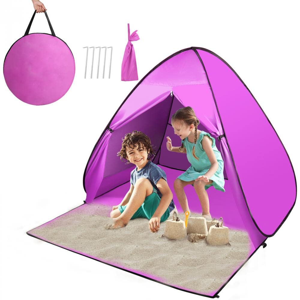 FINCOME Tienda de campaña desplegable de playa, refugio solar portátil con UPF 50+ para 2-3 personas, ligera y fácil instalación, tienda de campaña para acampar y al aire libre