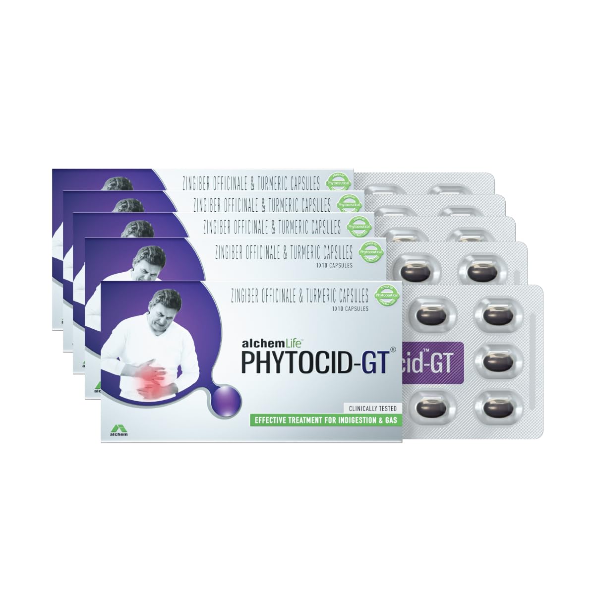 Phytocid-GT® Capsules- Effective Treatment for Indigestion, Heartburn, Gas & Acidity |Natural & Clinically Tested |Non-Habit Forming| Pack of 5 (50 Capsules) (B09W2B3PS7) Amazon Price History, Amazon Price Tracker