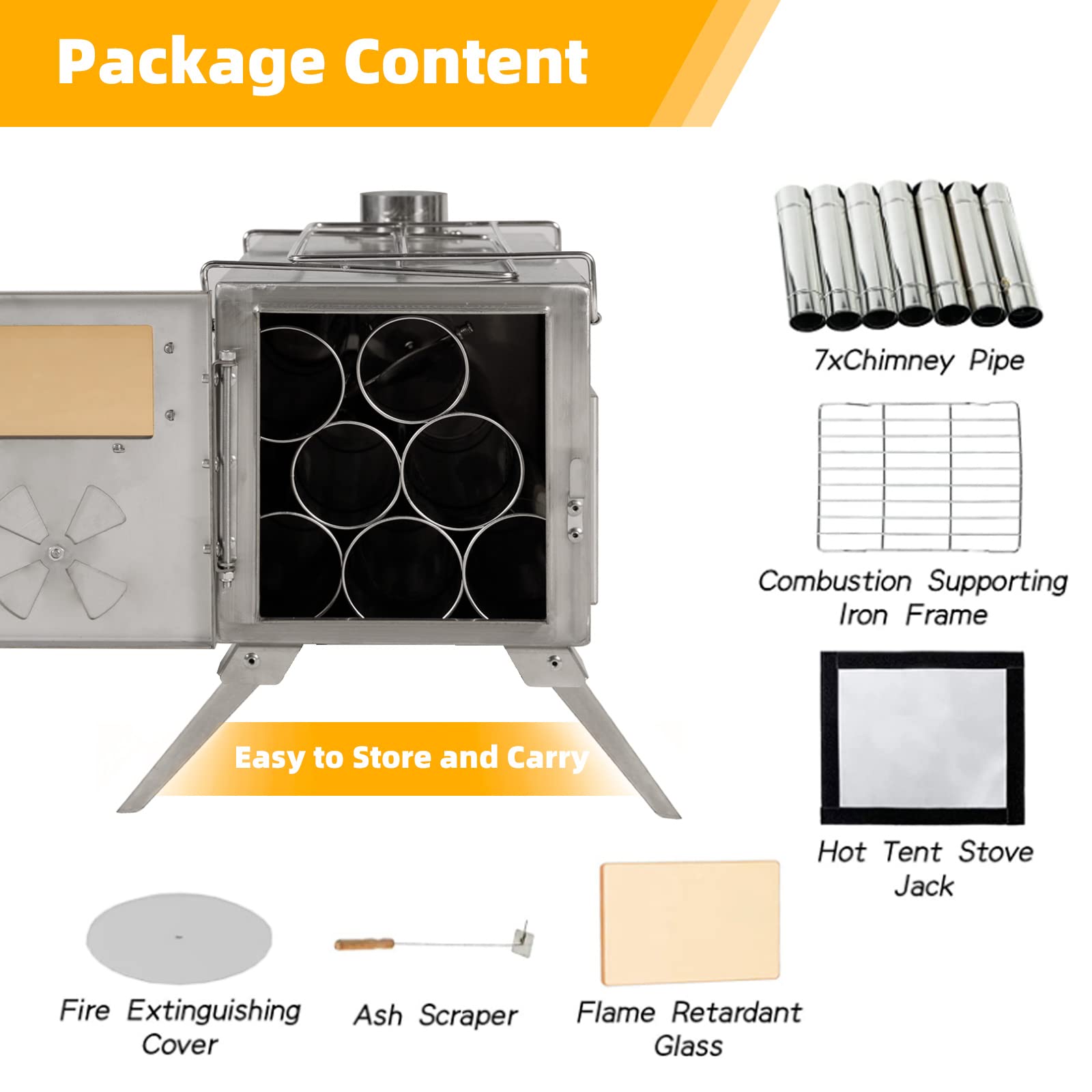 Amazon.com: GRAVFORCE Camping Hot Tent Stove, Portable Wood Burning Stove  for Outdoor, Stainless Steel Small Camping Stove with Sectional Chimney  Pipes u0026 Tent Stove Jack for Heating and Cooking, Backpacking : Sports
