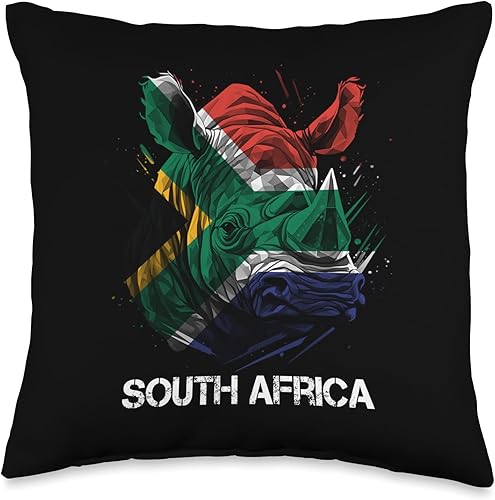 South African Pride ADC African Flag Vintage Rhino South Africa Pride Renoster Throw Pillow, 16x16, Multicolor