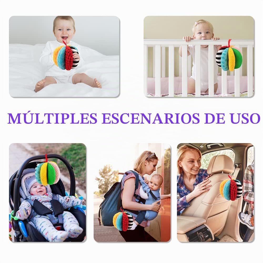 teytoy Bolas sensoriales de textura 8 en 1 para bebé, juguetes Montessori para bebés de 6 a 12 meses, 8 actividades sensoriales diferentes con chillones de sonajero arrugado