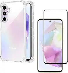 Kit Capa + Película de Vidro Temperado 3D para Samsung Galaxy A55 5G | Anti-Impacto | Transparente | Capinha Transparente + Película Protetora Para Samsung Galaxy A55 5G