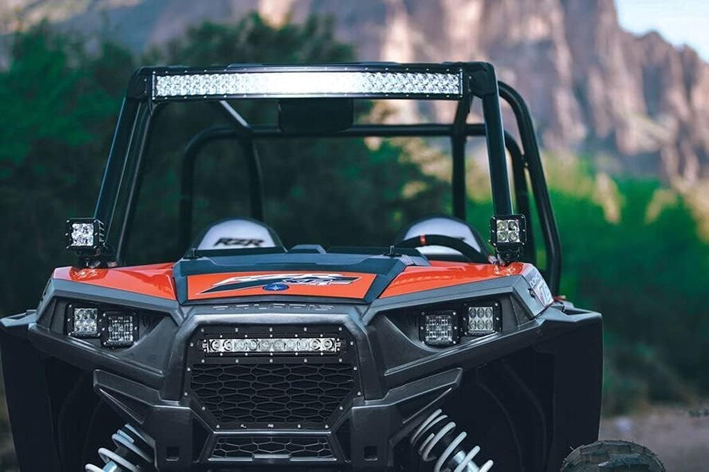 iJDMTOY A-Pillar LED Pod Lights Compatible with 2014-up Polaris RZR XP 1000, 15-up RZR 900, Incl (2) 20W High Power LED Cubes, Windshield A-Pillar Mounting Brackets & On/Off Switch Wiring Kit