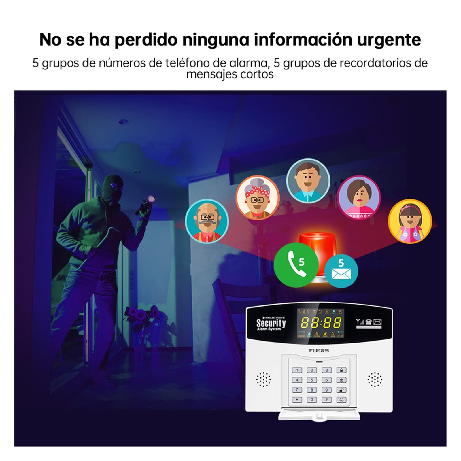 Kit Alarma Casa, Tuya GSM WiFi Sistema de alarma Smart Home ladrón de ladrones 43 3MHz Zona de cable inalámbrica Pir Sensor de movimiento de humo(G)