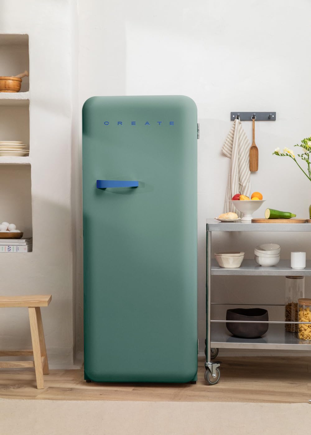 CREATE / RETRO FRIDGE 150 WOOD/Frigorífico blanco roto maneta madera con congelador 281L / 102W. bajo consumo. diseño vintage. 150cm. 3 estantes. regulador temperatura. botellero. 60x60x150cm — view 105